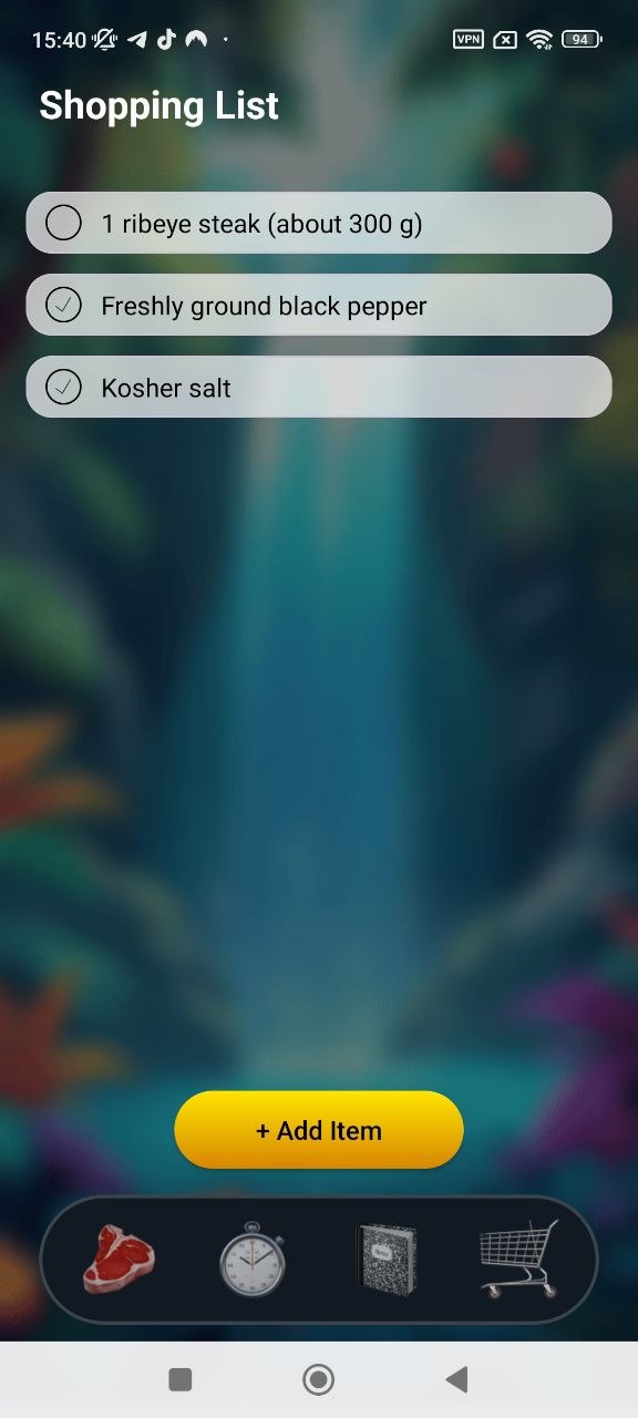 Shopping list screen